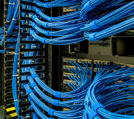Blue cables, neatly cabled