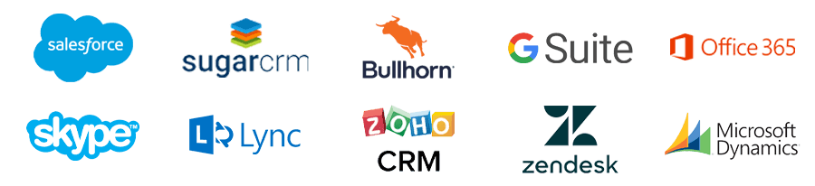 Total Bc's cloud based applications compatibility list, Salesforce, Skype, Sugarcrm, Lync, Bullhorn, ZohoCRM, Gsuite, Zendesk, Office365, Microsoft Dynamics